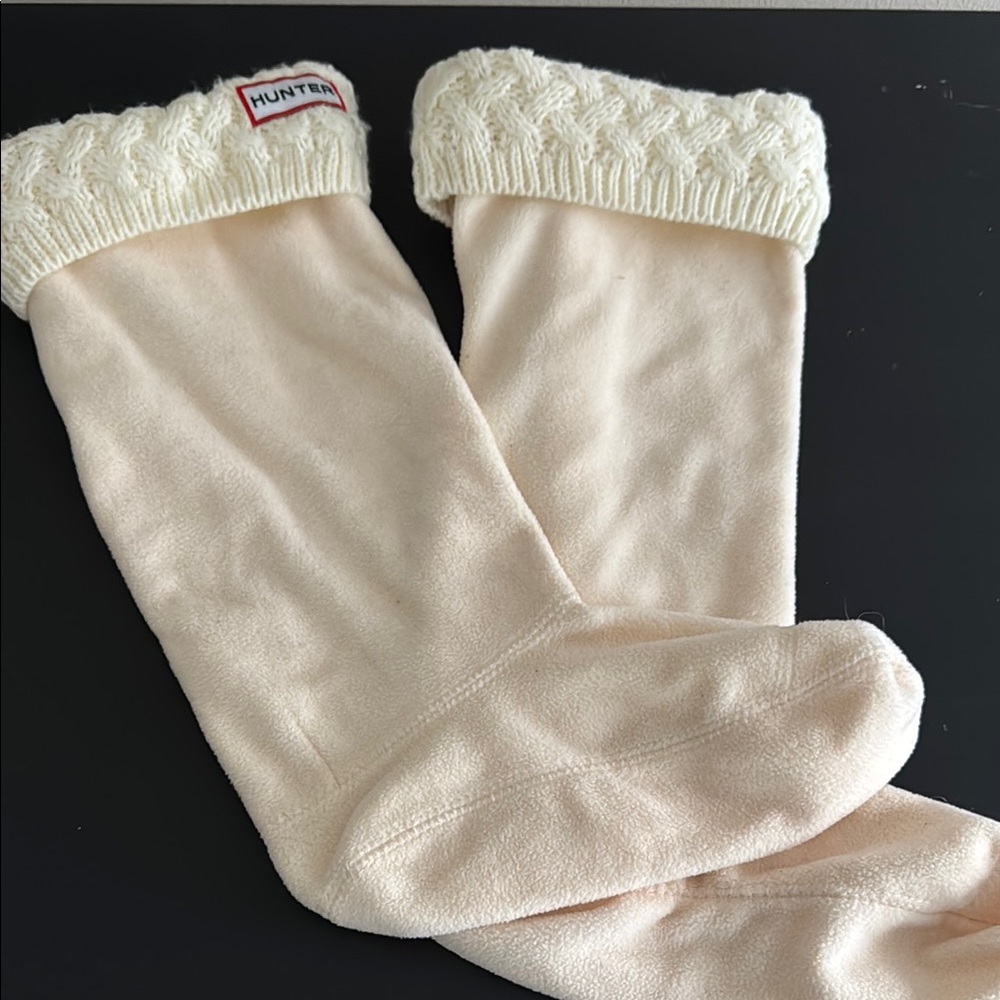 Hunter Crochet Cable Knit Cream Socks for Women Tall Boots